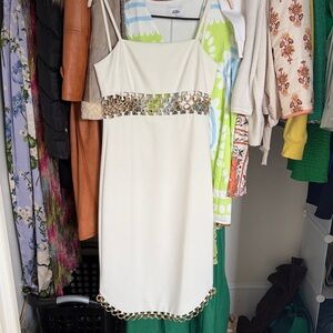 Alexis White Midi Dress with Gold Details - Graduation and Bridal